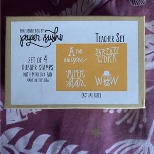 Set Of 4 Mini Rubber Teacher Stamps With Two Mini Ink Pads